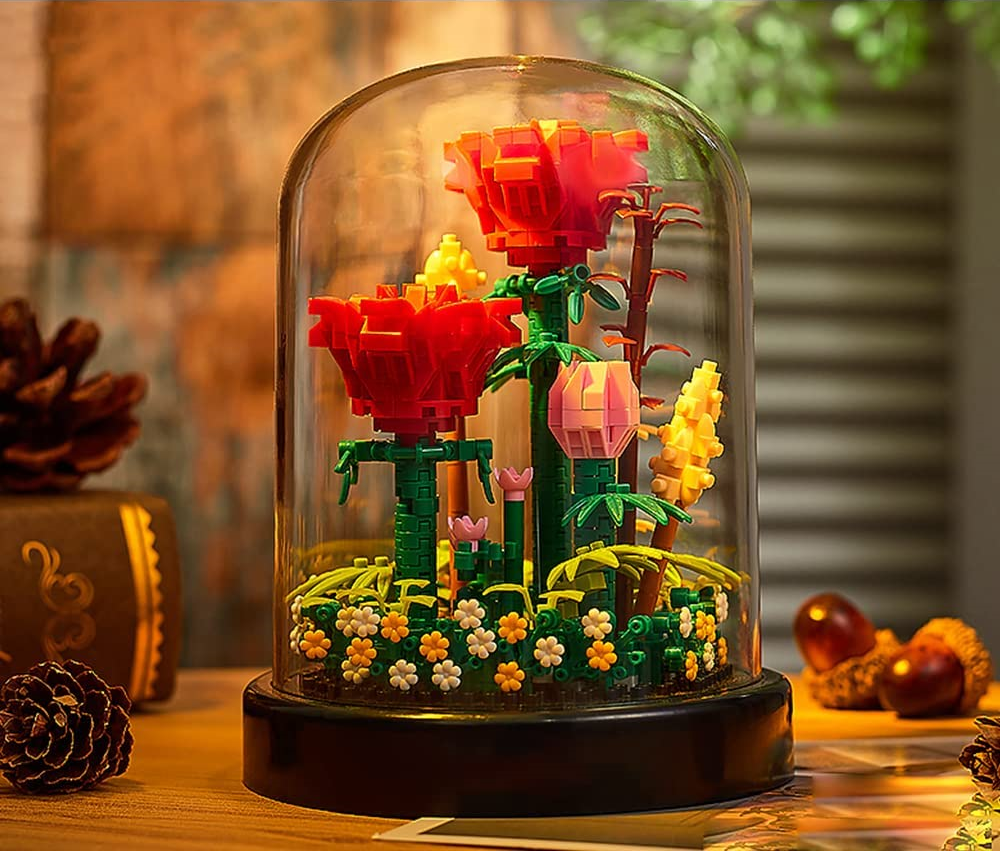 เลโก้นาโน Red Rose and Display Box(ต้นกุหลาบแดงพร้อมโคมครอบ) Size Jumbo