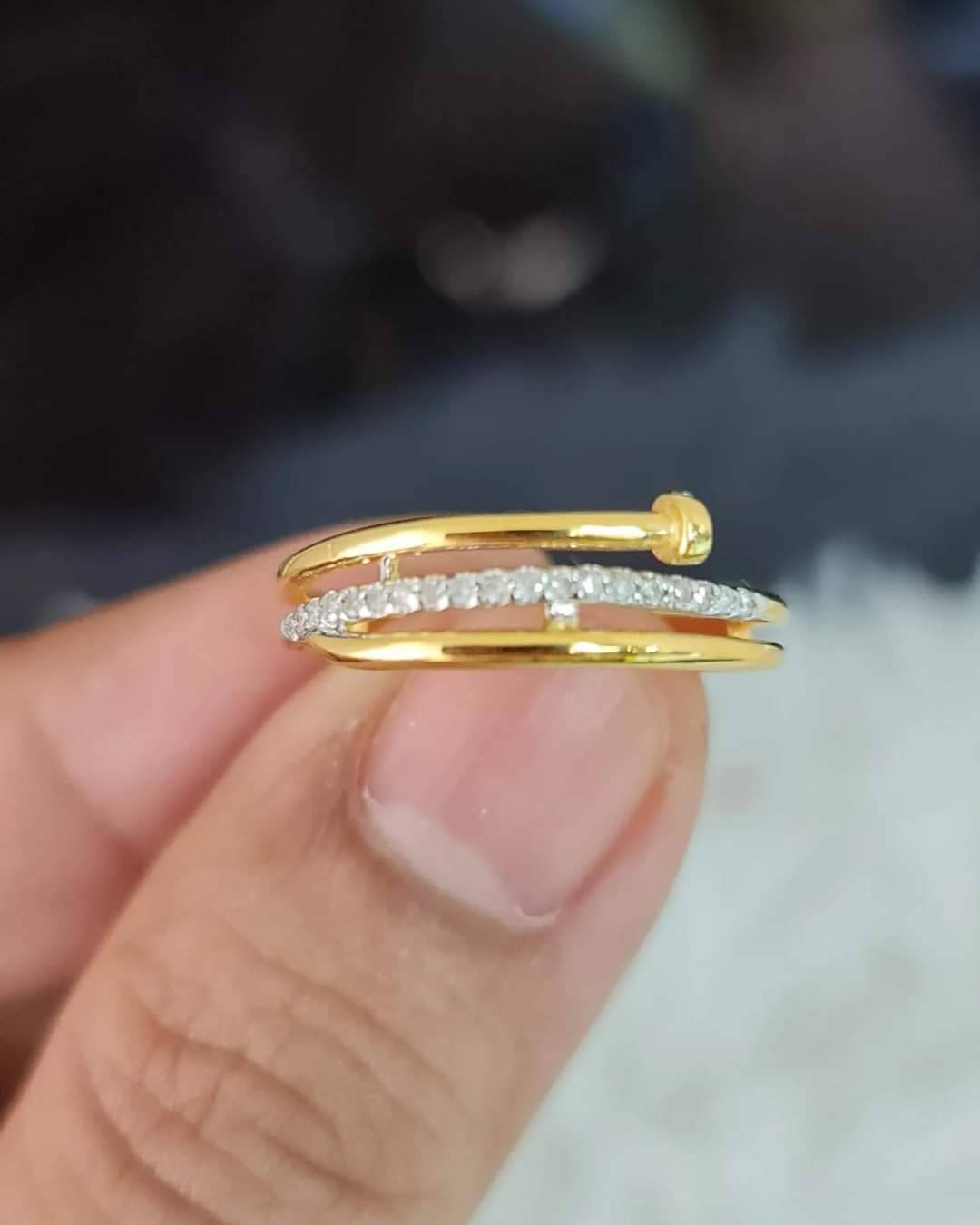 พร้อมส่งและสั่งผลิตแหวนเพชรแท้ตะปูน่ารักๆ แหวนแต่งงาน แหวนหมั้น ใส่เที่ยว ออกงาน แหวนทองคำ 9K เพชรกุหลาบแท้ 0.10 กะรัต 19 เม็ด ราคาถูกมาก ส่งฟรี