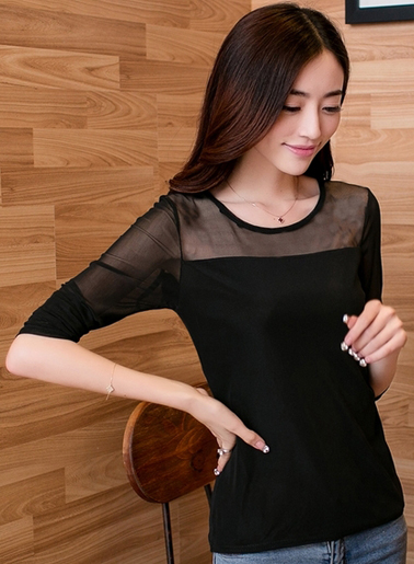 เสื้อแฟชั่น คอกลมแขนยาว ผ้าชีฟองสวยหรู-1452-สีดำ