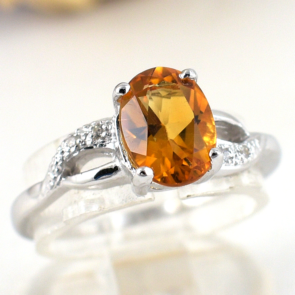 แหวนเงินแท้ราคาถูกชุบทองคำขาว ซิทรินแท้ 1.20 กะรัต เพชรCZ 0.028 กะรัต งานประณีตสวยงาม สั่งผลิตค่ะ