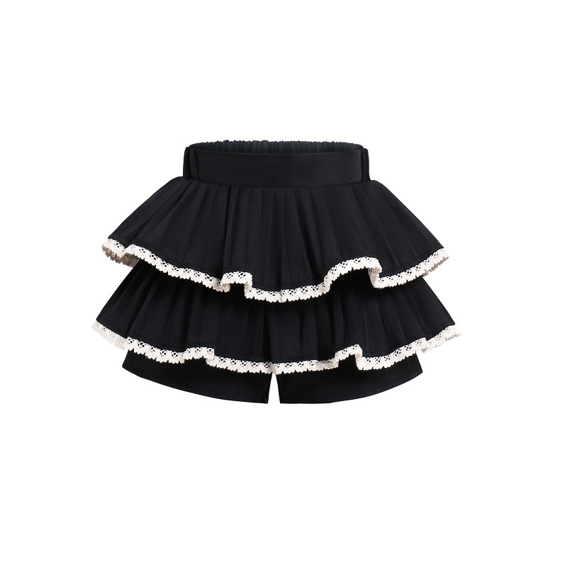 พร้อมส่ง กระโปรงเด็กผู้หญิง อัดพลีท ระบาย2ชั้น สีแดงสด