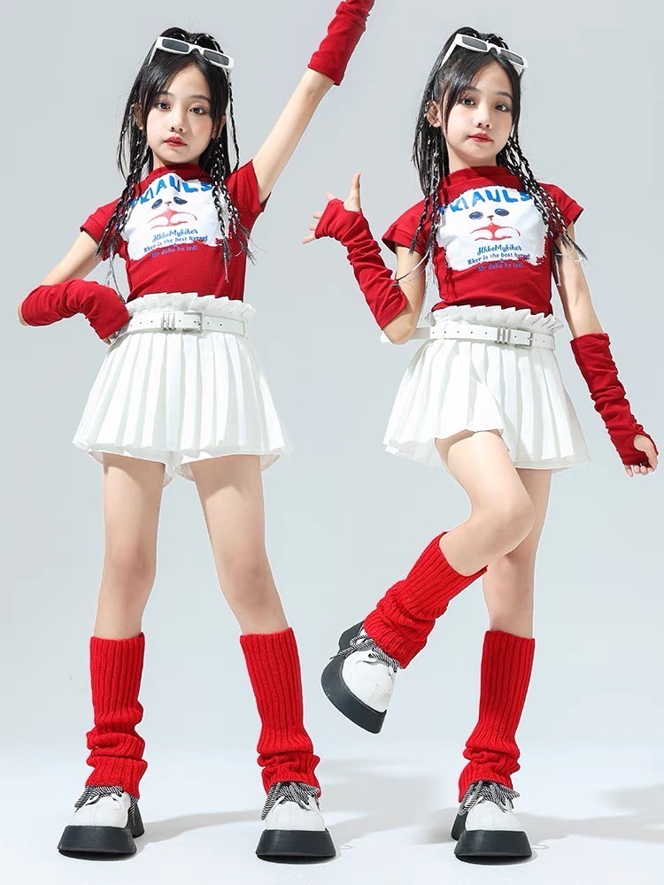 พร้อมส่ง***ชุดเต้น ลายแมว สไตล์เกาหลี เซ็ตเสื้อTKIAULS+กางเกงกระโปรง