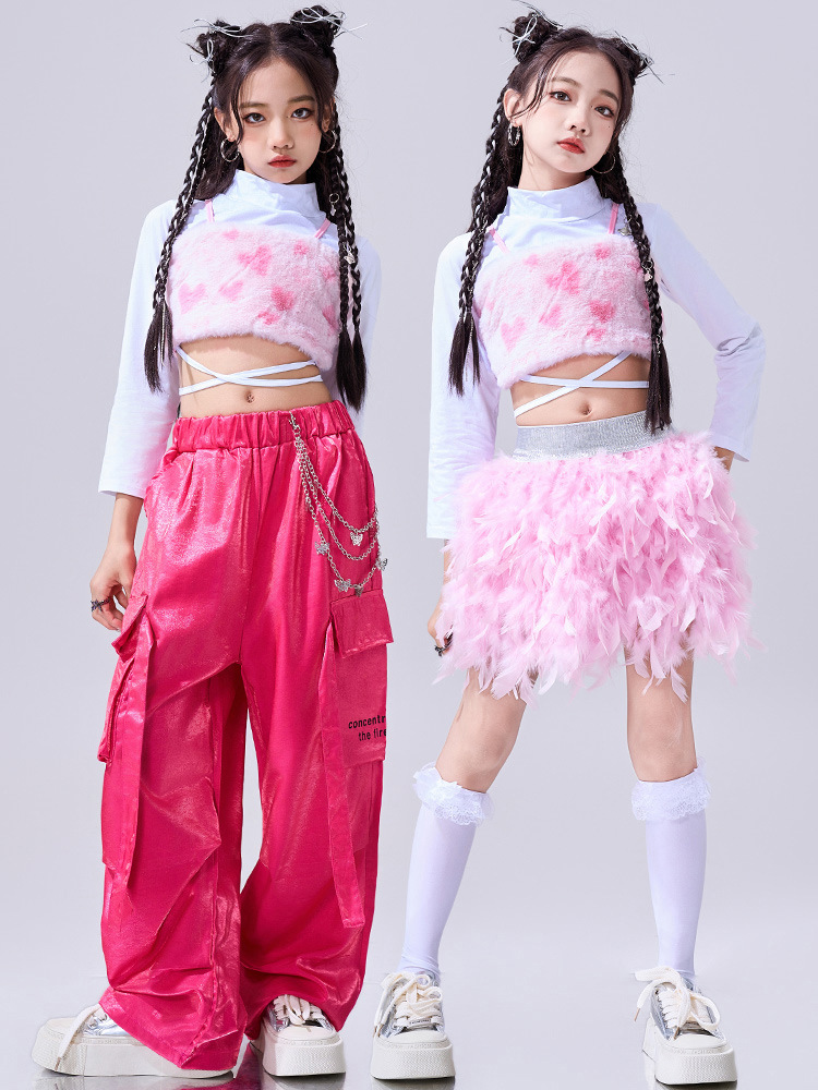 สินค้าพร้อมส่ง ชุดเต้น เซ็ตเสื้อชมพู+กระโปรง/กางเกง