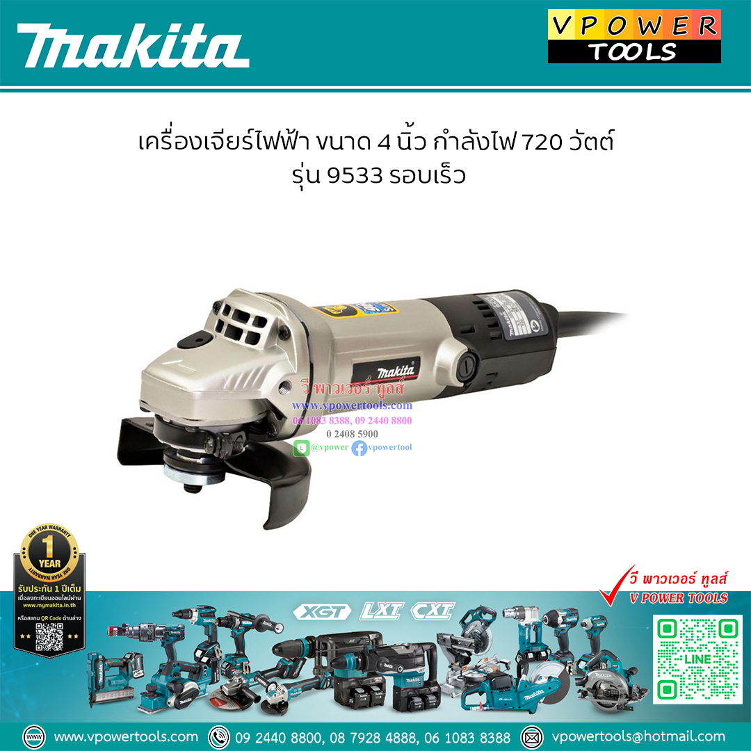 Makita 9533 เครื่องเจียร 4" บอดี้อลูมิเนียม (รุ่นพิเศษ) 720 วัตต์ ความเร็ว 12,000 รอบต่อนาที