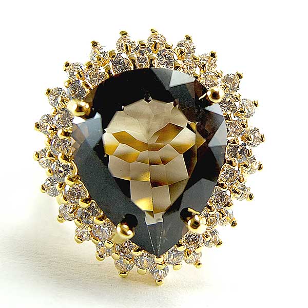 แหวนเงินแท้ราคาถูกชุบทองคำขาว พลอยแท้สโมกกี้ควอทซ์ 8.80 กะรัต เพชรCZ 0.805 กะรัต งานประณีตสวยงาม สั่งผลิตค่ะ