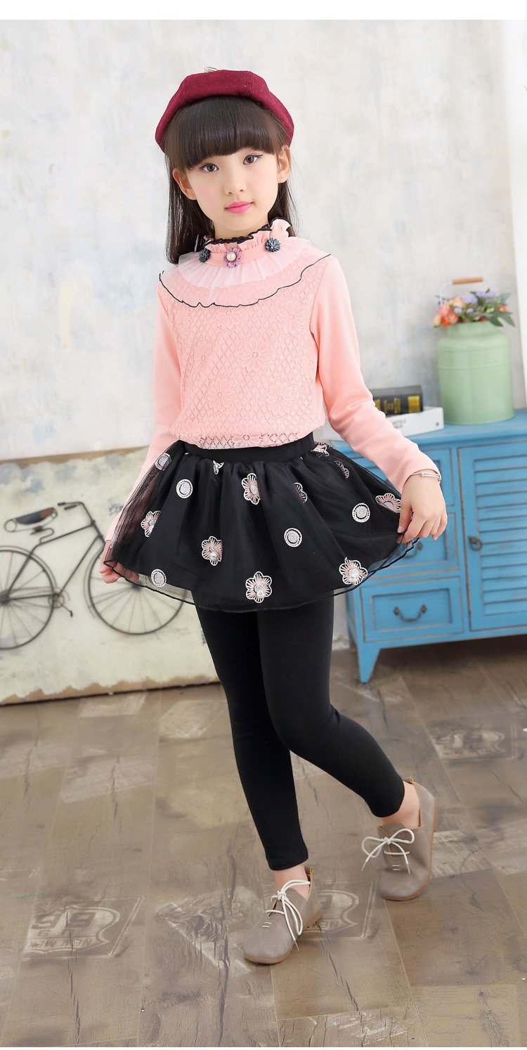 เลกกิ้งกระโปรง ลายดอกไม้ สีดำ ,สีกรม