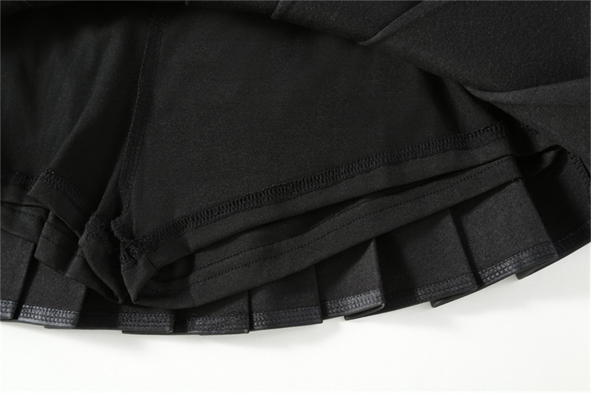 F กระโปรงเ ด็กอัดพลีท ทรงสั้น มีซับในกางเกง ลายพื้น เกรดคุณภาพ