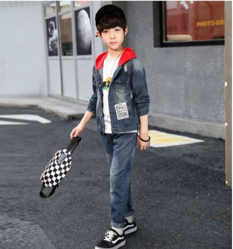 เสื้อกันหนาวยีนส์ ฮูดแดงหญิง ชาย