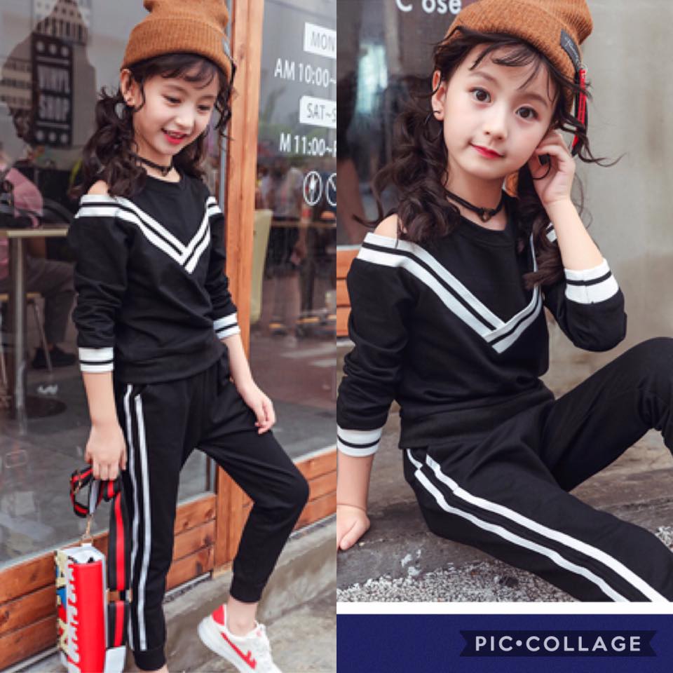 ้ชุดกันหนาว เสื้อคอกลมแขนยาวเปิดไหล่ พร้อมกางเกงขายาว