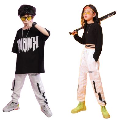 ชุดเต้น ชุดแดนซ์ เสื้อเอวลอยสีดำ+กางเกงขายาวสีขาว