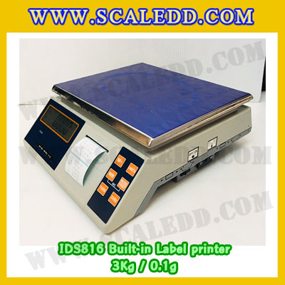 เครื่องชั่งน้ำหนักดิจิตอล พิกัดน้ำหนัก 3kg Built-in Label printer ยี่ห้อ SDS รุ่น IDS816 ค่าละเอียด 0.1g