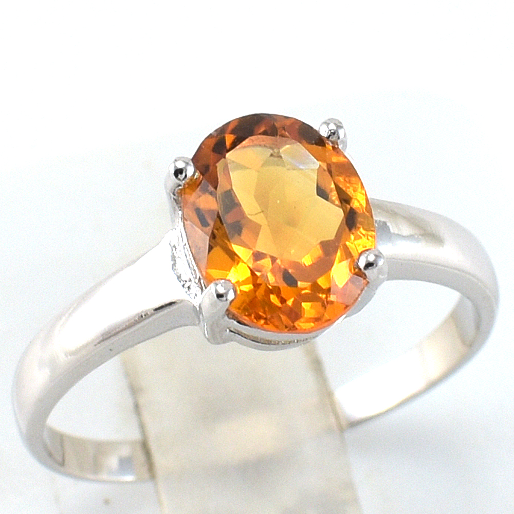 แหวนเงินแท้ราคาถูกชุบทองคำขาว ซิทรินแท้ 2.25 กะรัต งานประณีตสวยงาม สั่งผลิตค่ะ