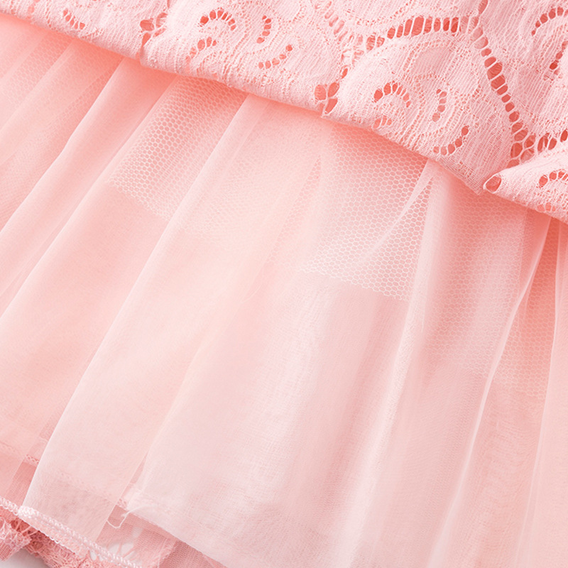 F เดรสออกงาน ผ้าลูกไม้ สีชมพู,แดง