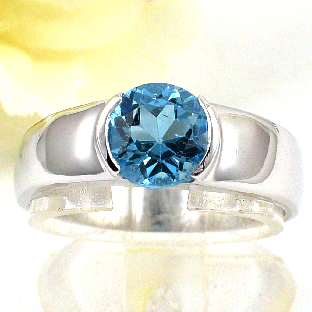 แหวนเงินแท้ราคาถูกชุบทองคำขาว สวิสบลูโทปาซแท้ 1.65 กะรัต งานประณีตสวยงาม สั่งผลิตค่ะ