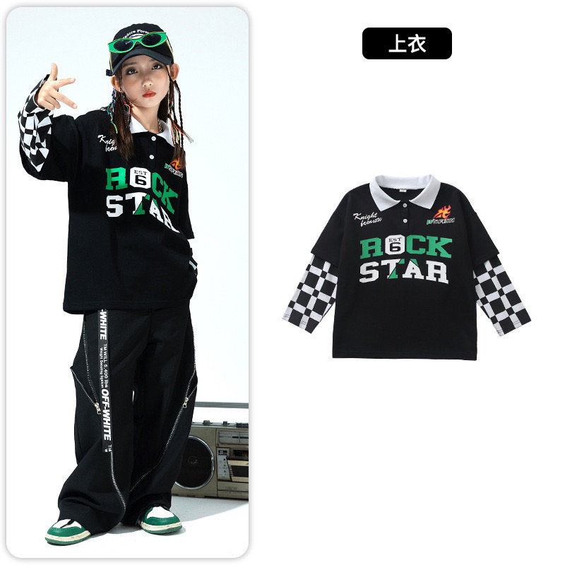 ชุดเต้น ชุดโคฟเวอร์แดนซ์ แขนยาวสีดำ+กางเกงขายาวสีดำ แต่งซิปด้านข้าง