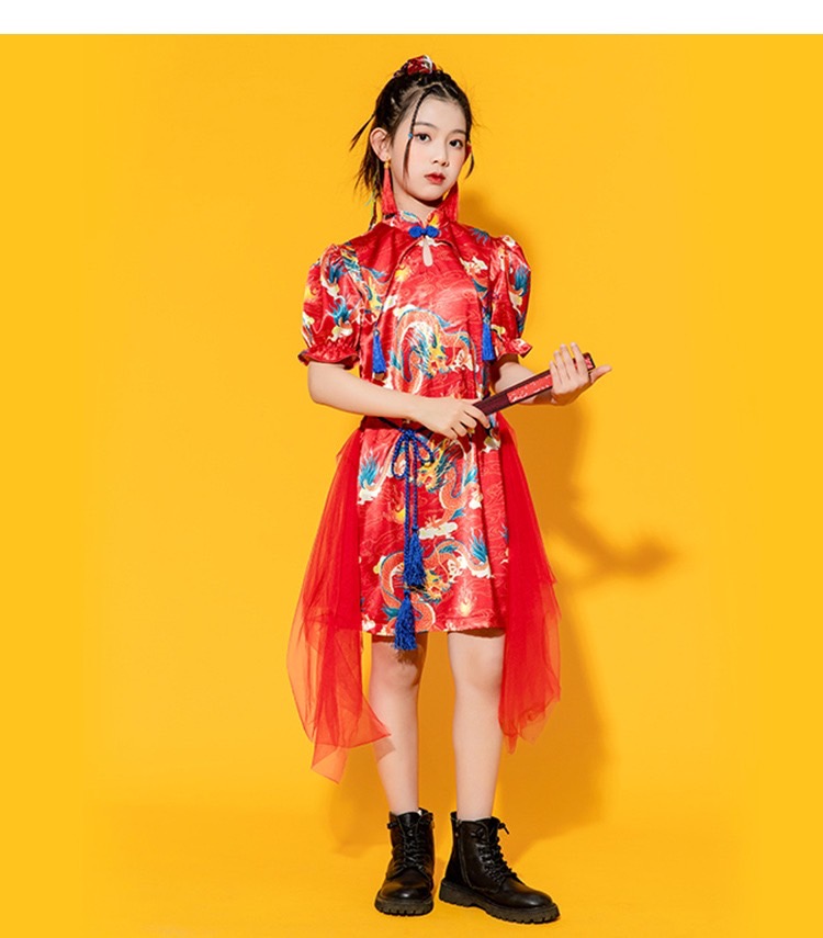 **พร้อมส่ง**ชุดจีน กี่เพ้า ชุดเซ็ตตรุษจีนสีแดง ลายมังกร