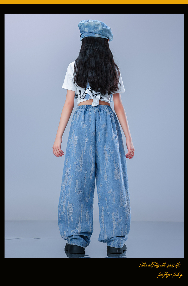 ชุดเต้นเซ็ต ชุดฮิปฮอป สไตล์สีฟ้า เสื้อ/กางเกงขายาว