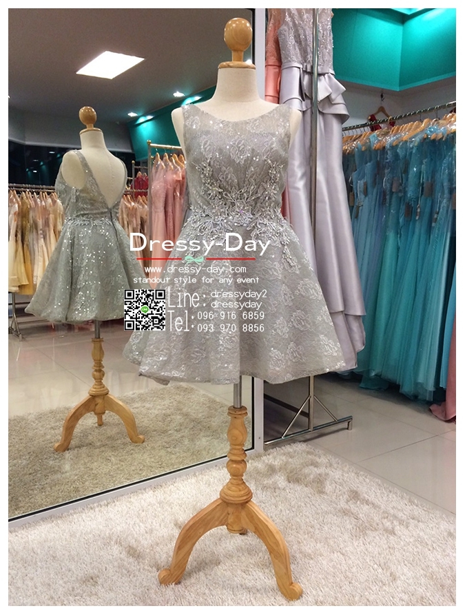 รหัส ชุดราตรีสั้น :PFS040ชุดแซก ชุดราตรีสั้น สีเทา สวยเก๋ ใส่ออกงานราตรีก็เหมาะ เหมาะใส่ออกงานกลางวัน กลางคืน งานแต่งงาน งานพรอม งานรับกระบี่