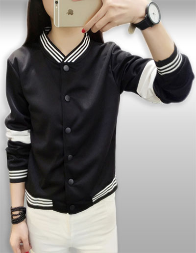 เสื้อคลุมแฟชั่นแขนยาวสีดำแต่งลายสีขาว รหัส1560