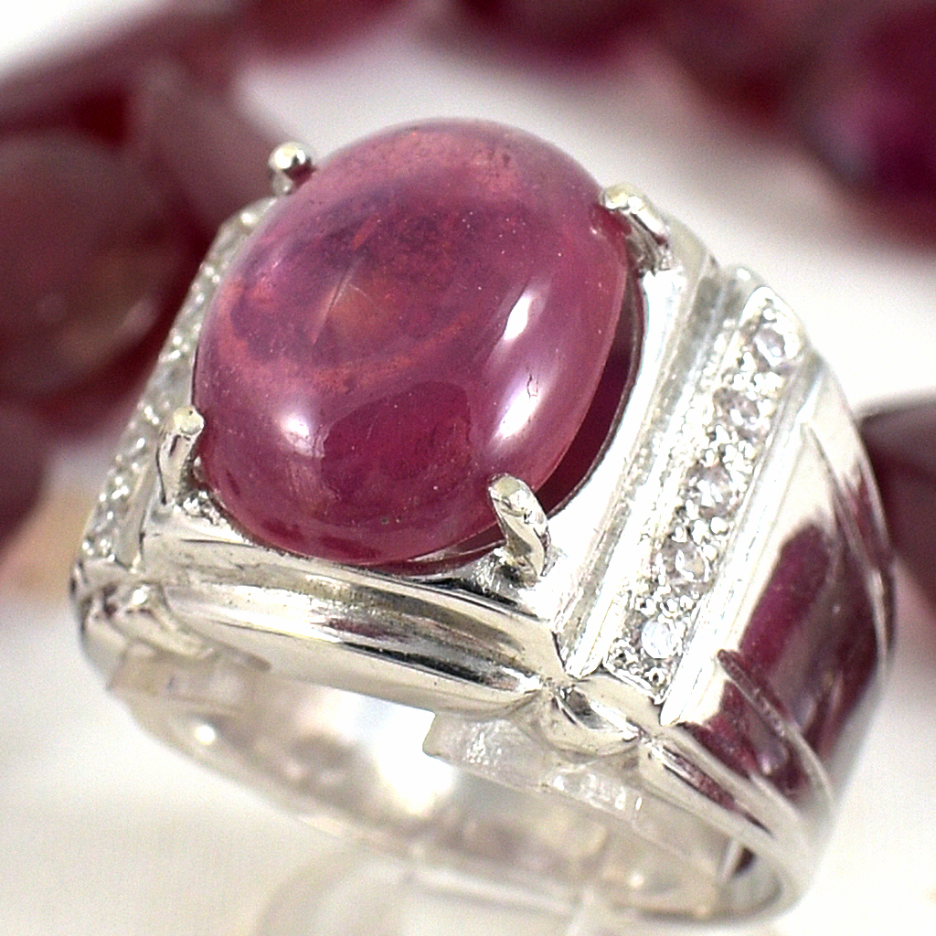 แหวนเงินแท้ราคาถูกชุบทองคำขาว พลอยแท้ทับทิม 9.10 กะรัต เพชรCZ 0.25 กะรัต งานประณีตสวยงาม สั่งผลิตค่ะ