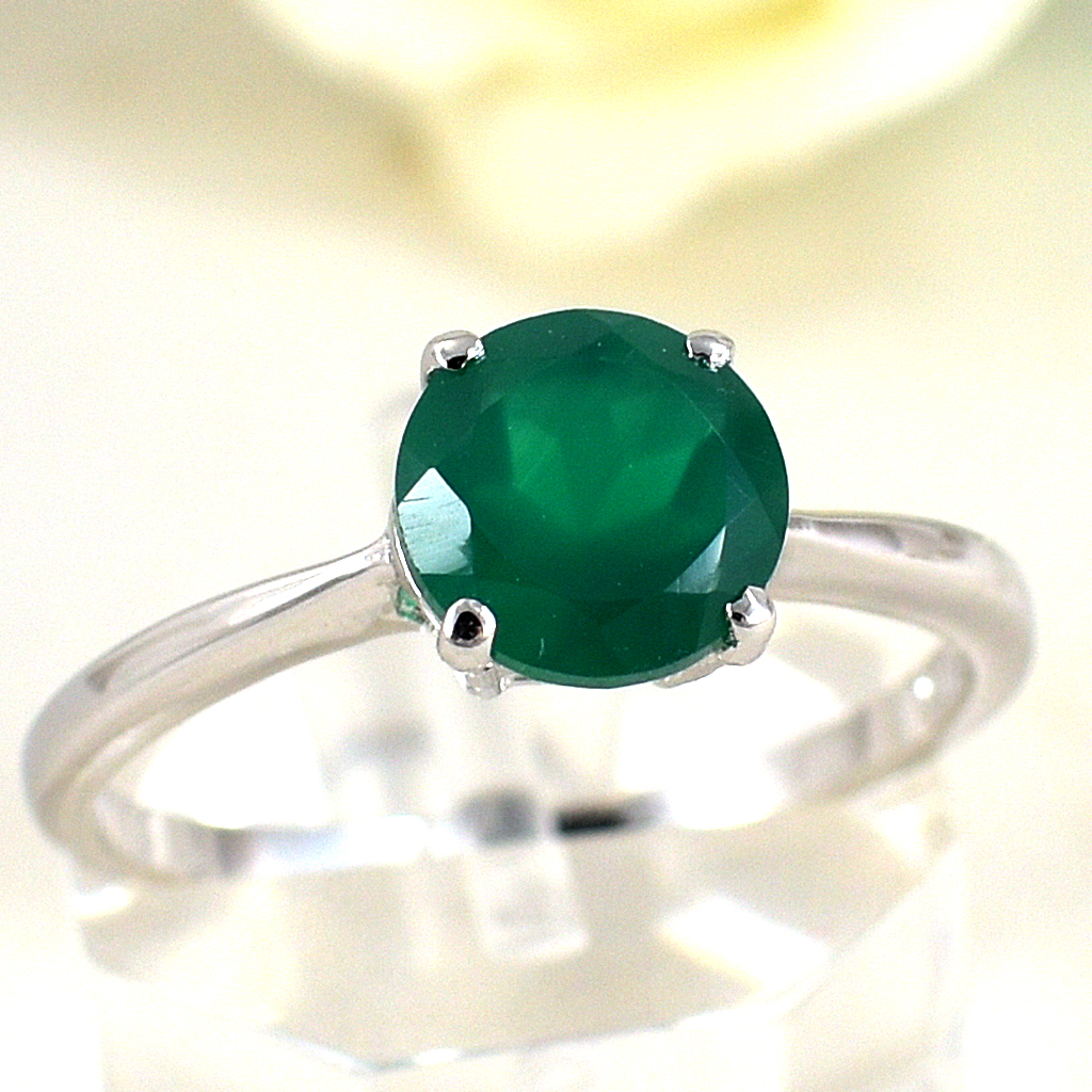 แหวนเงินแท้ราคาถูกชุบทองคำขาว พลอยแท้กรีนอะเกท 1.20 กะรัต งานประณีตสวยงาม สั่งผลิตค่ะ