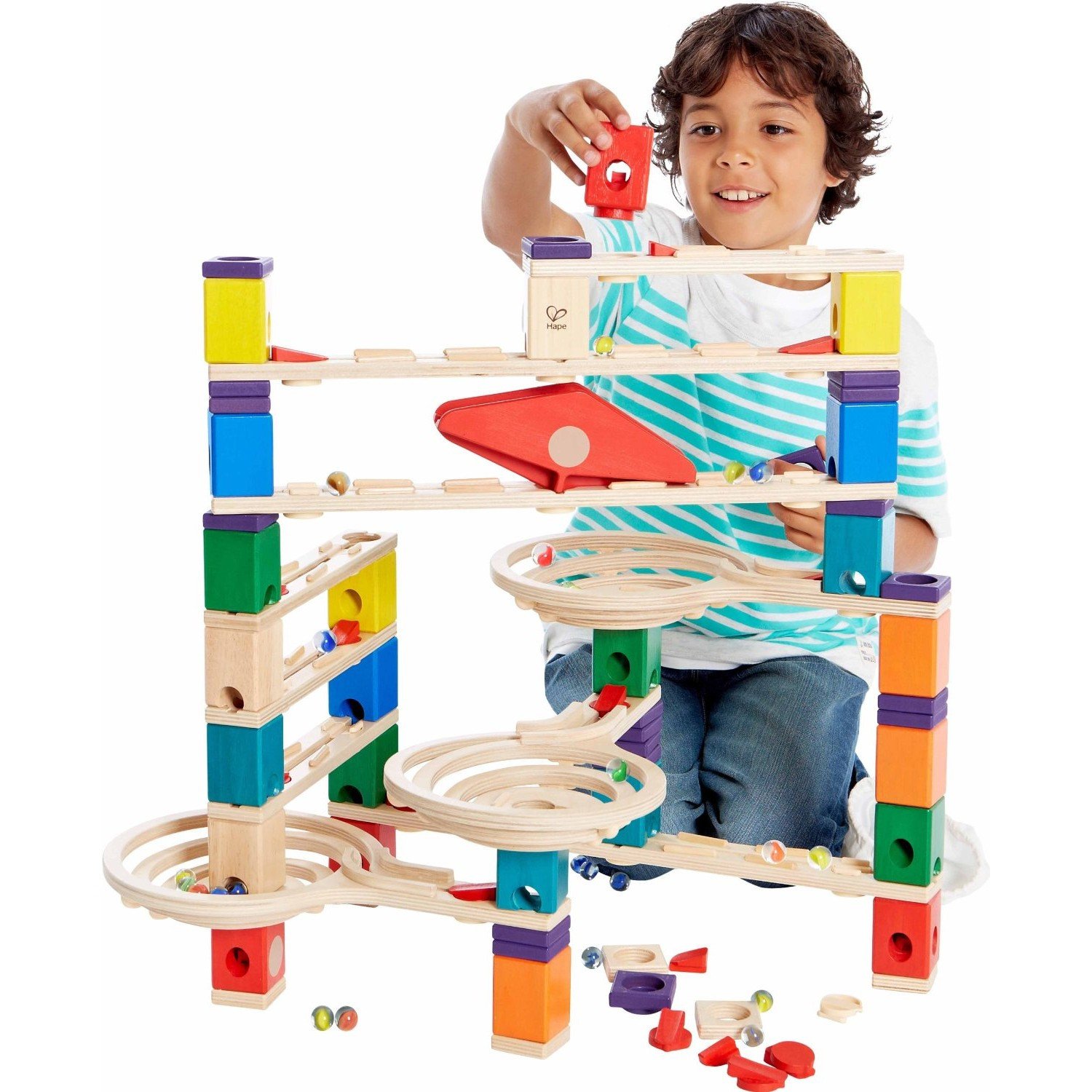 รางลูกแก้ว Hape Quadrilla Wooden Marble Run Construction