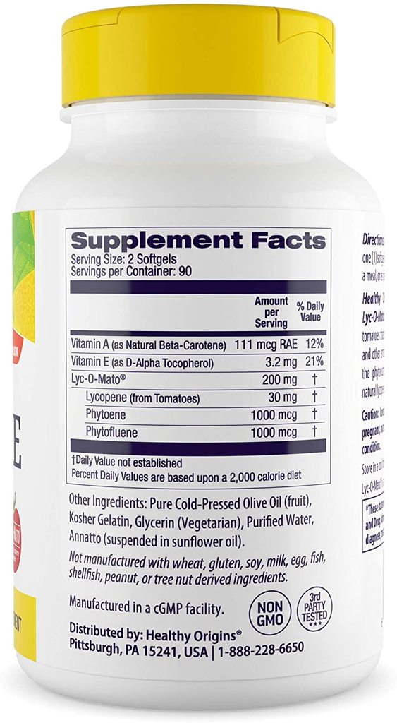 **พร้อมส่ง**Economy size*Healthy Origins Ly-O-Mato,Tomato lycopene complex 15 mg 180 softgels ไลโคปีนสารสกัดจากมะเขือเทศเข้มข้นเพื่อผิวสวย พร้อมด้วย Vit A&E