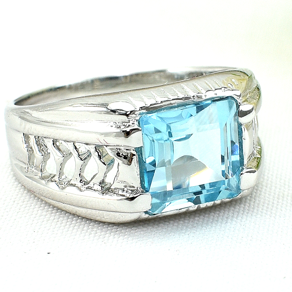 แหวนเงินแท้ราคาถูกชุบทองคำขาว สกายบลูโทปาซแท้ 3.65 กะรัต งานประณีตสวยงาม สั่งผลิตค่ะ