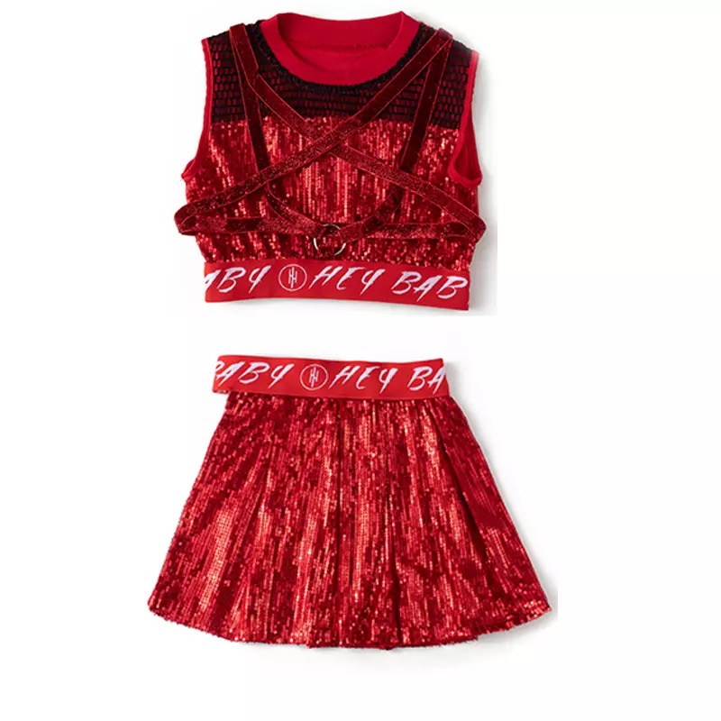 พร้อมส่ง ชุดเต้น เสื้อกล้าม+กางเกงกระโปรง ปักเลื่อม