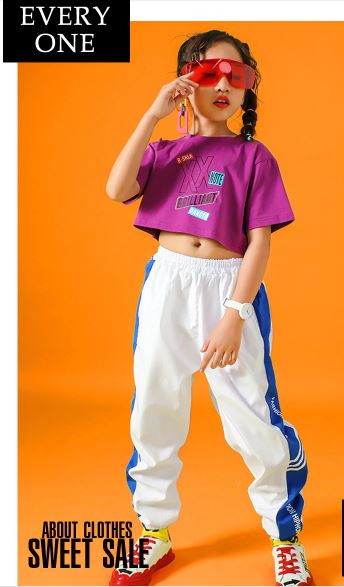 ชุดเต้น ฮิปฮอป เสื้อสีม่วง กางเกงขาว