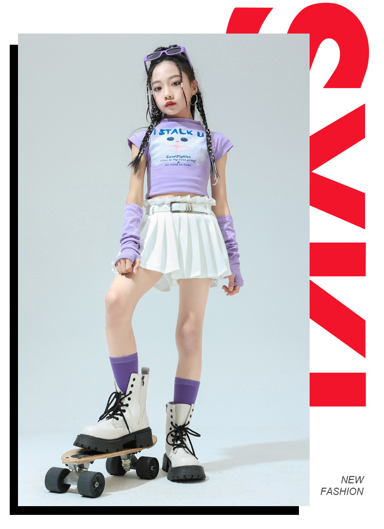 พร้อมส่ง***ชุดเต้น ลายแมว สไตล์เกาหลี เซ็ตเสื้อTKIAULS+กางเกงกระโปรง