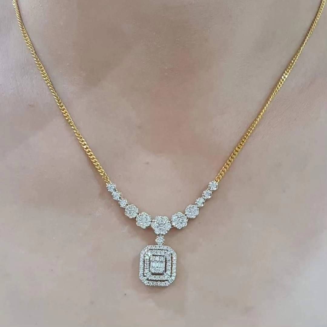 พร้อมส่งและสั่งผลิตสร้อยคอเพชรหรู กระจุกกลมใหญ่ สายสร้อยปรับระดับได้ค่ะ ใส่เที่ยว ออกงาน ทองคำ 9K เพชรแท้ 1.25 กะรัต 100 เม็ด ราคาถูกมาก ส่งฟรี