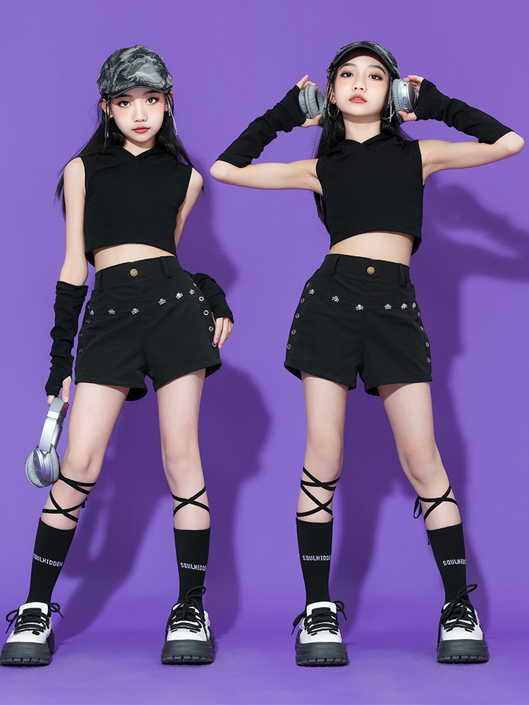 friendly4kid ชุดเต้น HipHop Kids Outfit ชุดเต้นเด็กแฟชั่นเกาหลี Jazz HipHop Costume โทนสีดำ