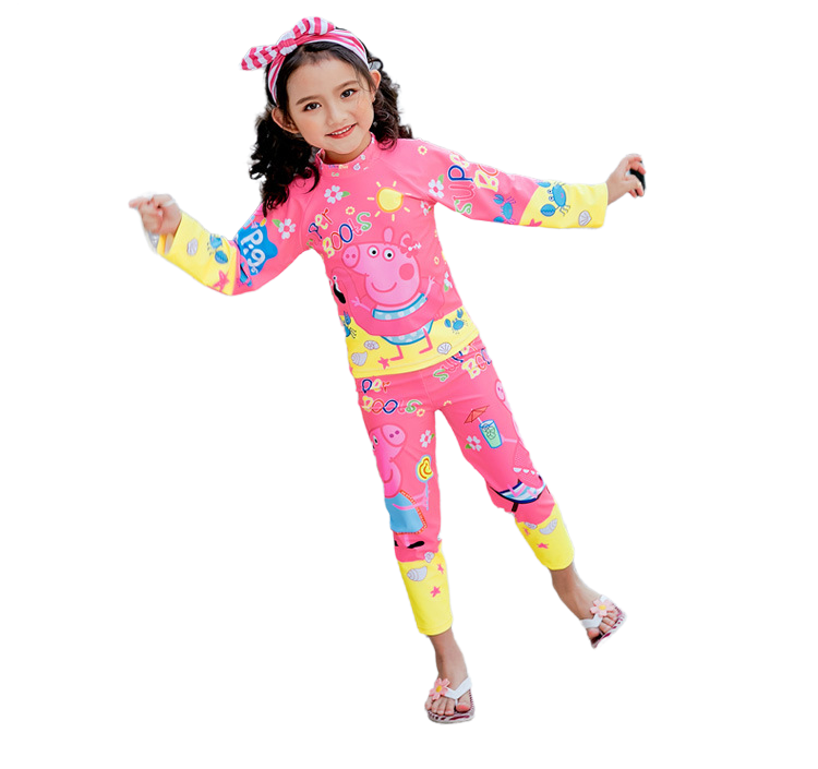 พร้อมส่ง ชุดว่ายน้ำ เซ็ตเสื้อแขนยาว+กางเกงขายาว ลายการ์ตูน