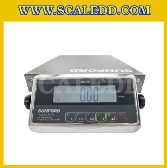 เครื่องชั่งขนส่ง-ไปรษณีย์ เครื่องชั่งน้ำหนัก SUNFORD PCS-60-FC11 พิกัด 60 กิโลกรัม ค่าละเอียด 20 กรัม (รหัสตัวแทน B198)