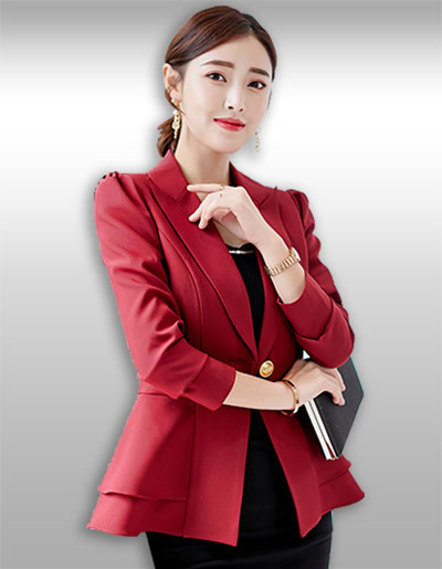 เสื้อสูทผู้หญิงสีแดงไวน์เอวระบายสวยหวานรหัส1875