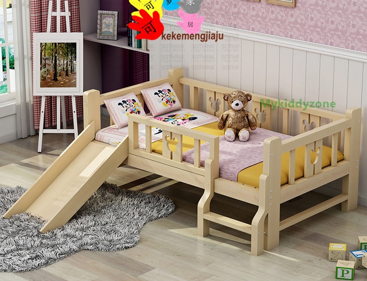เตียงนอนไม้ เตียงเดี่ยวสำหรับเด็ก แบบมีสไลด์เดอร์ TP21007 (WDK7S)