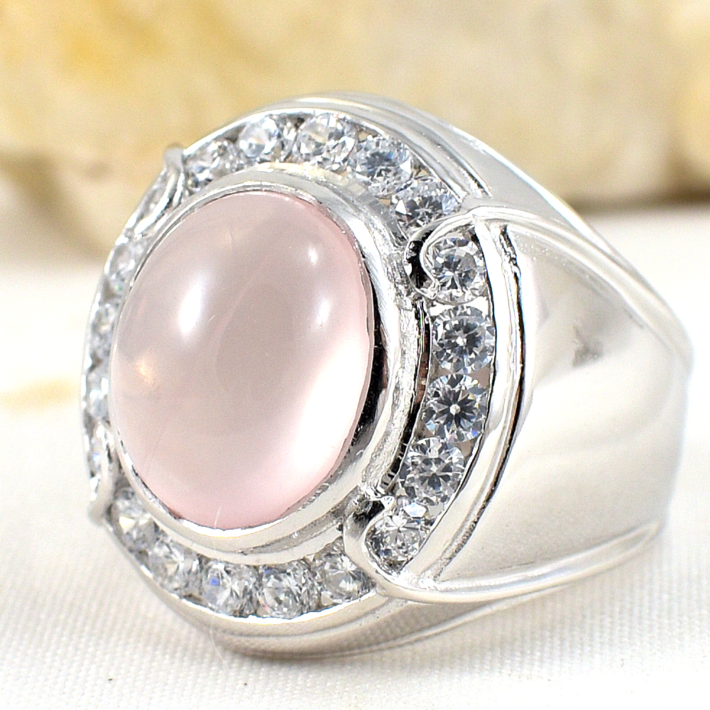 แหวนเงินแท้ราคาถูกชุบทองคำขาว พลอยแท้โรสควอทซ์ 10.5 กะรัต เพชรCZ 1.20 กะรัต งานประณีตสวยงาม สั่งผลิตค่ะ