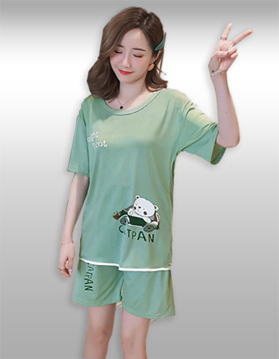 ชุดเซ็ทเสื้อกางเกงสีเขียวลายลูกหมีสุดน่ารัก รหัส2094