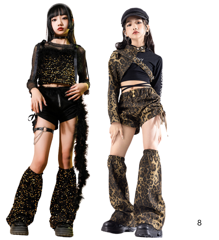 พร้อมส่ง ชุดเต้น Coverdance เซ็ต เสื้อดำปักเลื่อม+กางเกงปลอกขา