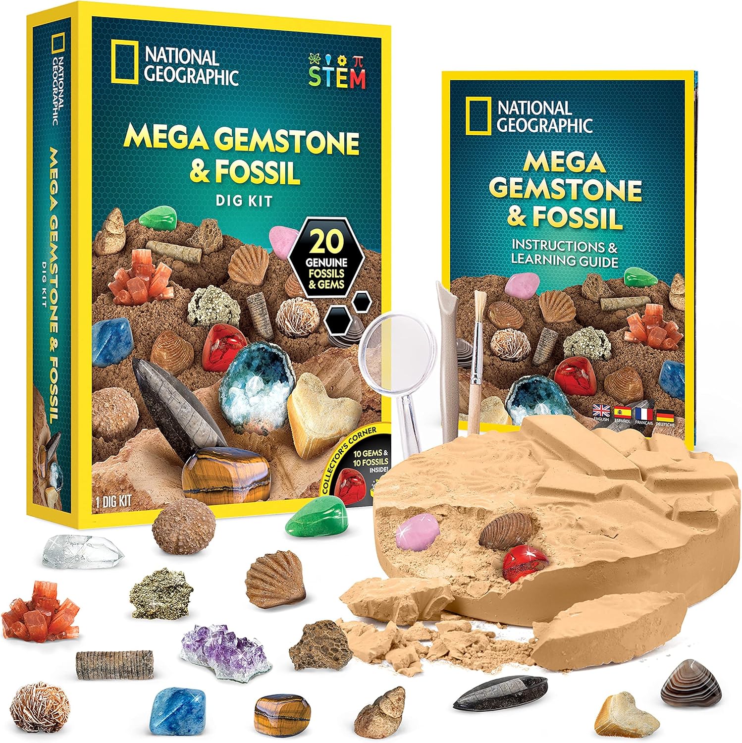ชุดขุดหาหินมีค่าและฟอสซิล NATIONAL GEOGRAPHIC Mega Fossil and Gemstone Dig Kit
