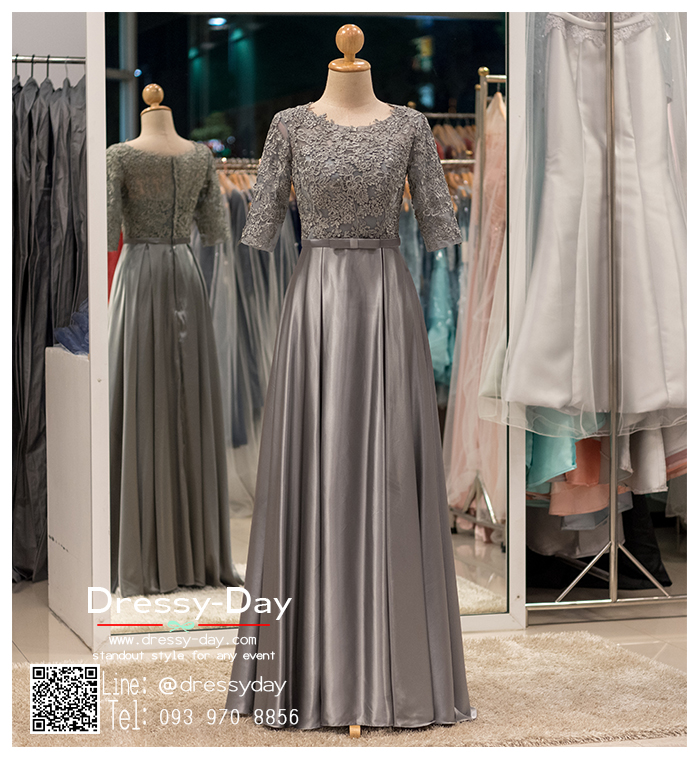 รหัส ชุดราตรี :PFL057 ชุดราตรียาวแบบมีแขนผ้าซาตินพรีเมี่ยม ใส่ได้หลากหลายโอกาส