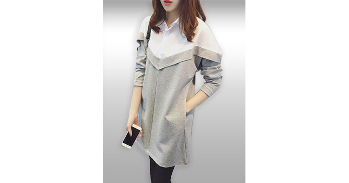 เสื้อแฟชั่นผู้หญิงสีเทาแขนยาวแต่งคอปกรหัส1592