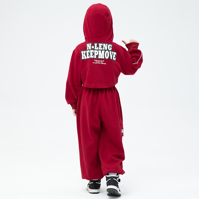 ชุดเต้น Cover เสื้อตัวในสีดำ+เสื้อคลุม+กางเกง สีแดง