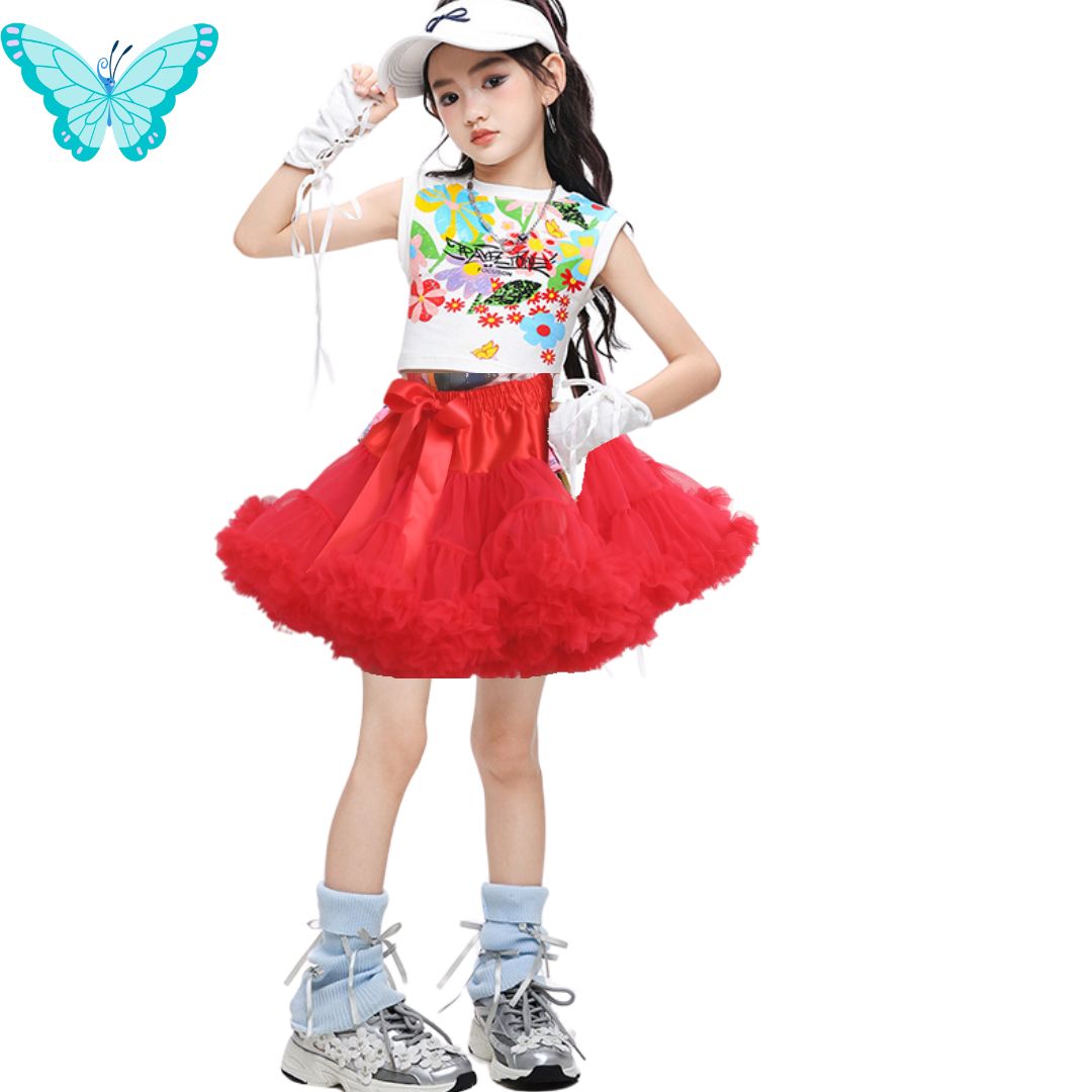 พร้อมส่ง กระโปรงTUTU พองฟู กระโปรงเด็ก พองฟู ติดริบบิ้นโบว์ พร้อมเสื้อและถุงมือ
