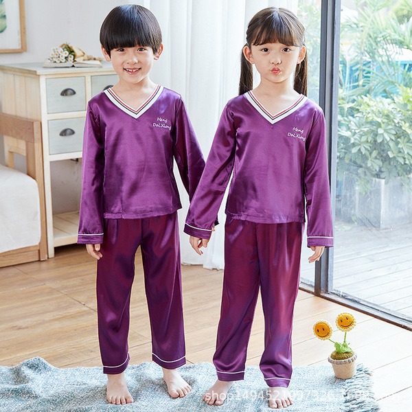 พร้อมส่ง ชุดนอนเด็ก ชุดนอนซาติน แขนยาว+กางเกงขายาว
