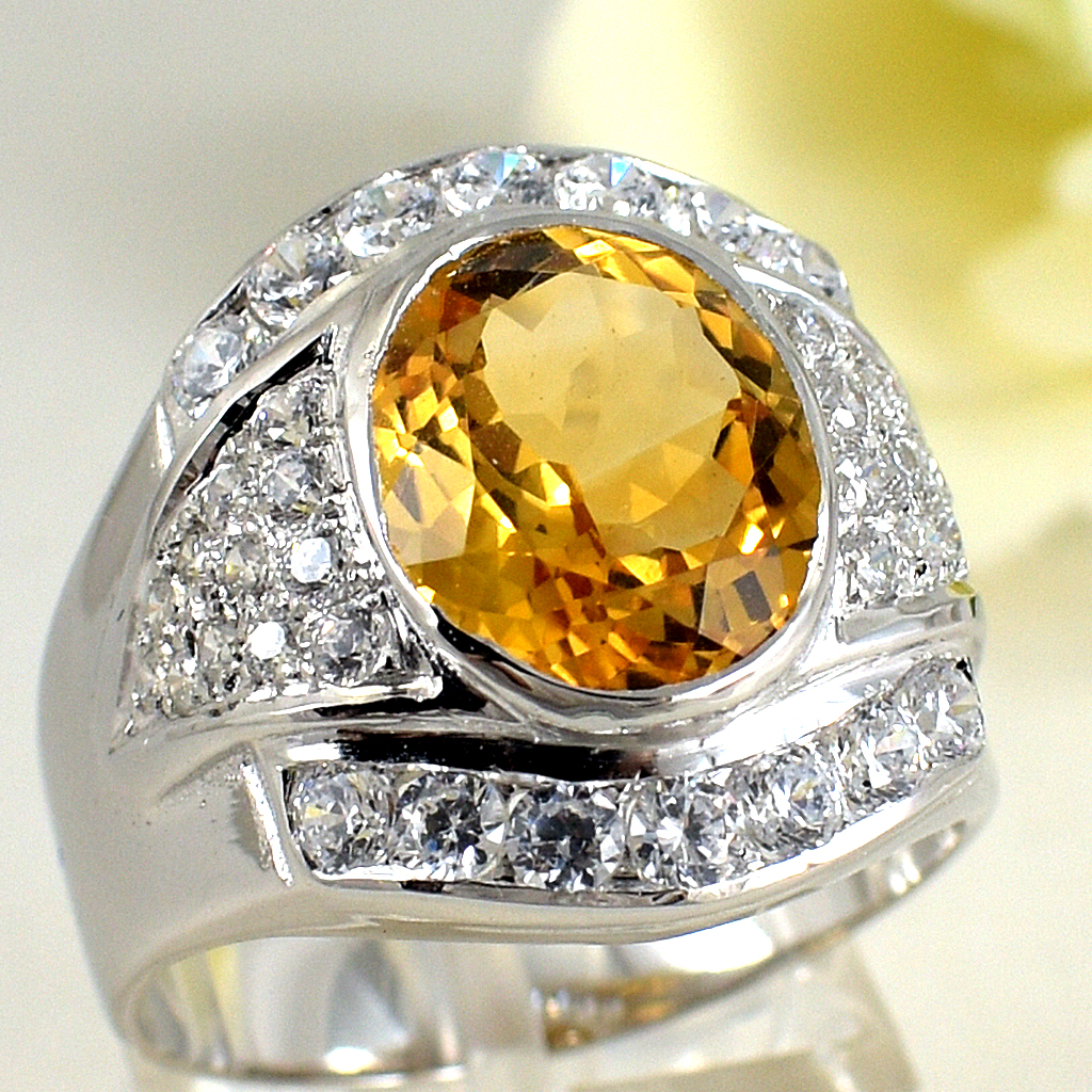 แหวนเงินแท้ราคาถูกชุบทองคำขาว ซิทรินแท้ 4.30 กะรัต เพชรCZ 1.38 กะรัต งานประณีตสวยงาม สั่งผลิตค่ะ