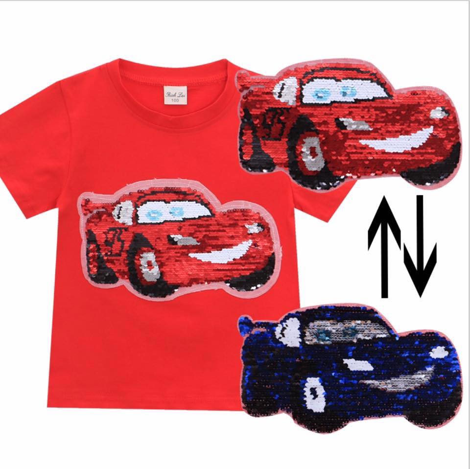 สินค้าพร้อมส่ง เสื้อยืดปักเลื่อม เปลี่ยนลาย ลายการ์ตูน