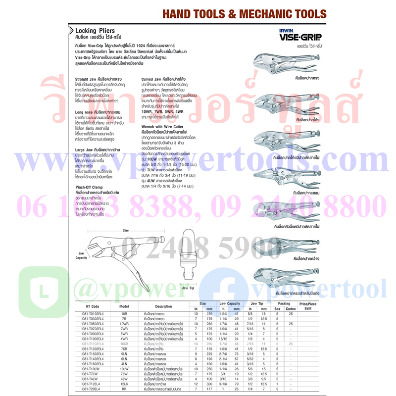 IRWIN T0302EL4 (7R) คีมล็อคปากตรง ด้ามเหล็ก 7นิ้ว( 175 มม.)