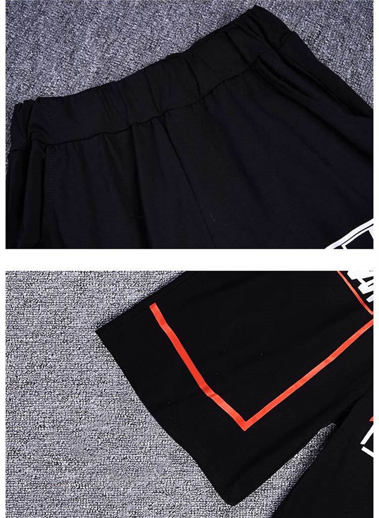 ชุดเต้น ฮิปฮอป เสื้อแขนสั้นขาวแดง+กางเกงดำ